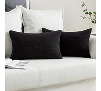 MIULEE Corduroy Cushion Cover Fabric Granule Throw Pillow Case Square Solid Home for Sofa Chair Couch Bedroom Decorative Pillowcases with Invisible Zipper 2 Pieces Black 40x60cm 16x24 Inch