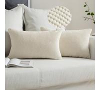 MIULEE Corduroy Cushion Cover Fabric Granule Throw Pillow Case Square Solid Home for Sofa Chair Couch Bedroom Decorative Pillowcases with Invisible Zipper 2 Pieces Beige 30x50cm 12x20 Inch