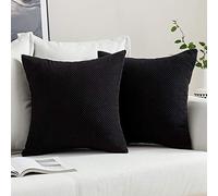 MIULEE Corduroy Cushion Cover Fabric Granule Throw Pillow Case Square Solid Home for Sofa Chair Couch Bedroom Decorative Pillowcases with Invisible Zipper 2 Pieces Black 45x45cm 18x18 Inch