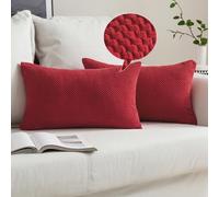 MIULEE Corduroy Cushion Cover Fabric Granule Throw Pillow Case Square Solid Home for Sofa Chair Couch Bedroom Decorative Pillowcases with Invisible Zipper 2 Pieces Red 30x50cm 12x20 Inch