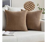 MIULEE Corduroy Cushion Cover Fabric Granule Throw Pillow Case Square Solid Home for Sofa Chair Couch Bedroom Decorative Pillowcases with Invisible Zipper 2 Pieces Brown 40x40cm 16x16 Inch