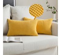 MIULEE Corduroy Cushion Cover Fabric Granule Throw Pillow Case Square Solid Home for Sofa Chair Couch Bedroom Decorative Pillowcases with Invisible Zipper 2 Pieces Olive Yellow 30x50cm 12x20 Inch