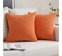 MIULEE Corduroy Cushion Cover Fabric Granule Throw Pillow Case Square Solid Home for Sofa Chair Couch Bedroom Decorative Pillowcases with Invisible Zipper 2 Pieces Orange 45x45cm 18x18 Inch