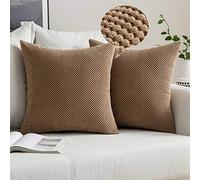 MIULEE Corduroy Cushion Cover Fabric Granule Throw Pillow Case Square Solid Home for Sofa Chair Couch Bedroom Decorative Pillowcases with Invisible Zipper 2 Pieces Brown 45x45cm 18x18 Inch