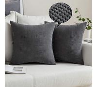 MIULEE Corduroy Cushion Cover Fabric Granule Throw Pillow Case Square Solid Home for Sofa Chair Couch Bedroom Decorative Pillowcases with Invisible Zipper 2 Pieces Dark Grey 60x60cm 24x24 Inch