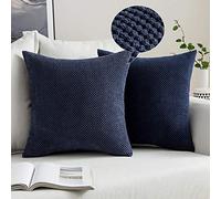 MIULEE Corduroy Cushion Cover Fabric Granule Throw Pillow Case Square Solid Home for Sofa Chair Couch Bedroom Decorative Pillowcases with Invisible Zipper 2 Pieces Navy Blue 45x45cm 18x18 Inch