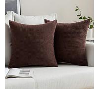 MIULEE Corduroy Cushion Cover Fabric Granule Throw Pillow Case Square Solid Home for Sofa Chair Couch Bedroom Decorative Pillowcases with Invisible Zipper 2 Pieces Coffee 45x45cm 18x18 Inch