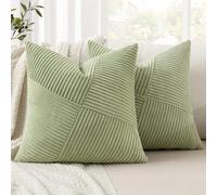 MIULEE Corduroy Cushion Covers 40x40 cm, Light Green Stripes Pattern Patchwork Design Striped Boho Decorative Pillow Cases Square Pillowcases Throw Pillow for Sofa, Living Room & Bedroom, Set of 2