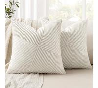 MIULEE Corduroy Cushion Covers 45x45 cm, Cream Stripes Pattern Patchwork Design Striped Boho Decorative Pillow Cases Square Pillowcases Throw Pillow for Sofa, Living Room & Bedroom, Set of 2