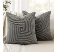 MIULEE Corduroy Cushion Covers 50x50 cm, Dark Grey Stripes Pattern Patchwork Design Striped Boho Decorative Pillow Cases Square Pillowcases Throw Pillow for Sofa, Living Room & Bedroom, Set of 2
