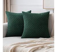 MIULEE Corduroy Cushion Covers Decorative Soft Throw Pillow Cover Square Pillowcase for Sofa Livingroom Chair Bedroom with Invisible Zipper 18x18 Inch 45x45 cm Pack of 2 Dark Green