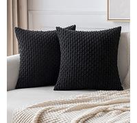 MIULEE Corduroy Cushion Covers Decorative Soft Throw Pillow Cover Square Pillowcase for Sofa Livingroom Chair Bedroom with Invisible Zipper 20x20 Inch 50x50 cm Pack of 2 Black