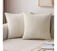 MIULEE Corduroy Cushion Covers Decorative Soft Throw Pillow Cover Square Pillowcase for Sofa Livingroom Chair Bedroom with Invisible Zipper 18x18 Inch 45x45 cm Pack of 2 Beige