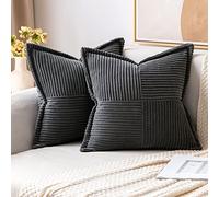 MIULEE Corduroy Cushion Covers Pack of 2 Decorative Modern Patchwork Throw Pillow Covers Soft Pillowcase Cushions for Home Spring decor Sofa Couch with Invisible Zipper 16x16 Inch Deep grey 40x40 cm