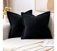 MIULEE Corduroy Cushion Covers Pack of 2 Decorative Modern Patchwork Throw Pillow Covers Soft Pillowcase Cushions for Home Spring decor Sofa Couch with Invisible Zipper 20x20 Inch Black