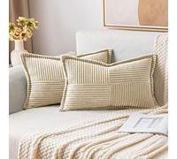 MIULEE Corduroy Cushion Covers Pack of 2 Decorative Modern Patchwork Throw Pillow Covers Soft Pillowcase Cushions for Home Spring decor Sofa Couch with Invisible Zipper 12x20 Inch Beige