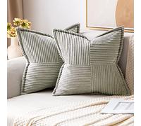 MIULEE Corduroy Cushion Covers Pack of 2 Decorative Modern Patchwork Throw Pillow Covers Soft Pillowcase Cushions for Home Spring decor Sofa Couch with Invisible Zipper 18x18 Inch Light grey 45x45 cm