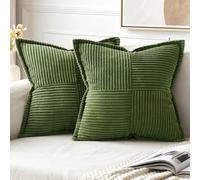 MIULEE Corduroy Cushion Covers Pack of 2 Decorative Modern Patchwork Throw Pillow Covers Soft Pillowcase Cushions for Home Spring decor Sofa Couch with Invisible Zipper 40x40cm Matcha Green