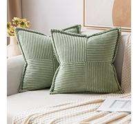 MIULEE Corduroy Cushion Covers Pack of 2 Decorative Modern Patchwork Throw Pillow Covers Soft Pillowcase Cushions for Home Spring decor Sofa Couch with Invisible Zipper 16x16 Inch Sage Green 40x40 cm