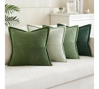 MIULEE Corduroy Cushion Covers Pack of 4 Decorative Modern Patchwork Throw Pillow Covers Soft Pillowcase Cushions for Home decor Sofa Couch with Invisible Zipper 18X18 Inch Green Series
