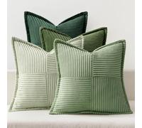MIULEE Corduroy Cushion Covers Pack of 4 Decorative Modern Patchwork Throw Pillow Covers Soft Pillowcase Cushions for Home decor Sofa Couch with Invisible Zipper 16x16 Inch Green Series