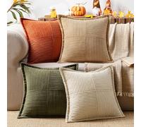 MIULEE Corduroy Cushion Covers Pack of 4 Decorative Modern Patchwork Throw Pillow Covers Soft Pillowcase Cushions for Home Spring decor Sofa Couch with Invisible Zipper 16x16 Inch Brown Green Series