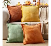 MIULEE Corduroy Cushion Covers Pack of 4 Decorative Modern Patchwork Throw Pillow Covers Soft Pillowcase Cushions for Home Spring decor Sofa Couch with Invisible Zipper 16x16 Inch Green Orange Series
