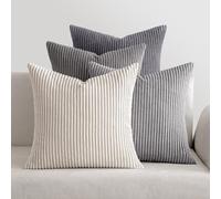 MIULEE Corduroy Cushion Covers Soft Decorative Square Throw Pillow Covers Cushion Soft Pillowcase Striped Pack of four for Home decor Sofa 45cm x 45cm,18x18 Inches Dark Grey Series
