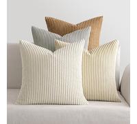 MIULEE Corduroy Cushion Covers Soft Decorative Square Throw Pillow Covers Cushion Soft Pillowcase Striped Pack of four for Home decor Sofa 40cm x 40cm,16x16 Inches Grey brown series