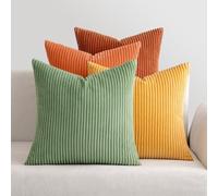 MIULEE Corduroy Cushion Covers Soft Decorative Square Throw Pillow Covers Cushion Soft Pillowcase Striped Pack of four for Home decor Sofa 50cm x 50cm,20x20 Inches Orange green series
