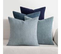 MIULEE Corduroy Cushion Covers Soft Decorative Square Throw Pillow Covers Cushion Soft Pillowcase Striped Pack of four for Home decor Sofa 40cm x 40cm,16x16 Inches Dark Bule Series