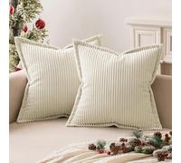 MIULEE Corduroy Cushion Covers Soft Decorative Square Throw Pillow Covers for Spring Cushion Soft Pillowcase Striped Corduroy Cushion Covers Pack of 2 for Home decor Sofa 60x60cm, Creme