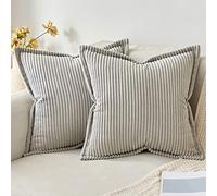 MIULEE Corduroy Cushion Covers Soft Decorative Square Throw Pillow Covers for Spring Cushion Soft Pillowcase Striped Corduroy Cushion Covers Pack of 2 for Home decor Sofa 50x50cm, Light Grey