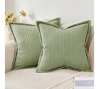 MIULEE Corduroy Cushion Covers Soft Decorative Square Throw Pillow Covers for Spring Cushion Soft Pillowcase Striped Corduroy Cushion Covers Pack of 2 for Home decor Sofa 40x40cm, Sage Green