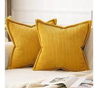 MIULEE Corduroy Cushion Covers Soft Decorative Square Throw Pillow Covers for Spring Cushion Soft Pillowcase Striped Corduroy Cushion Covers Pack of 2 for Home decor Sofa 40x40cm, Ginger