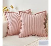 MIULEE Corduroy Cushion Covers Soft Decorative Square Throw Pillow Covers for Spring Cushion Soft Pillowcase Striped Corduroy Cushion Covers Pack of 2 for Home decor Sofa 50x50cm, Pink