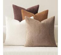 MIULEE Corduroy Cushion Covers Soft Decorative Square Throw Pillow Covers for Spring Cushion Soft Pillowcase Striped Corduroy Cushion Covers Pack of four for Home decor Sofa 16x16 Inch Brown Series