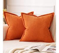 MIULEE Corduroy Cushion Covers Soft Decorative Square Throw Pillow Covers for Spring Cushion Soft Pillowcase Striped Corduroy Cushion Covers Pack of 2 for Home decor Sofa 50x50cm, Orange