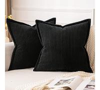 MIULEE Corduroy Cushion Covers Soft Decorative Square Throw Pillow Covers for Spring Cushion Soft Pillowcase Striped Corduroy Cushion Covers Pack of 2 for Home decor Sofa 40x40cm, Black