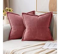 MIULEE Corduroy Pillow Covers with Splicing Set of 2 Super Soft Couch Pillow Covers triped Decorative Spring Throw Pillows for Valentine's Day Cushion Bed Livingroom 18x18 inch, Cranberry Red