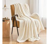 MIULEE Cream White Throw Blanket 3D Ribbed Jacquard Fleece Flannel Velvet Plush Decorative Bed Blanket (Throw, 50" x 60") - Super Soft, Lightweight, Warm and Cozy for Couch Sofa, Home Decor