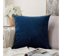 MIULEE Cushion Cover Velvet Soft Soild Microfiber Decorative Square Pillow Case Throw Pillow Covers for Sofa Bedroom with Invisible Zipper 22x22 Inch 55x55cm 1 Piece Navy Blue