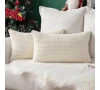 MIULEE Cushion Covers 30 x 50 cm Christmas Decorative Corduroy Cream Cushions Throw Pillow White Rectangular 12 x 20 Inches Oblong Striped Solid for Sofa Couch Home Bedroom Set of 2