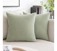 MIULEE Cushion Covers 40 x 40 cm Decorative Corduroy Bean Green Cushions Throw Pillow Square 16 x 16 Inches Striped Solid for Sofa Couch Home Bedroom Set of 2