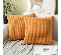 MIULEE Cushion Covers 45 x 45 cm Autumn Decorative Corduroy Orange Cushions Throw Pillow Square 18 x 18 Inches Striped Solid for Sofa Couch Home Bedroom Set of 2