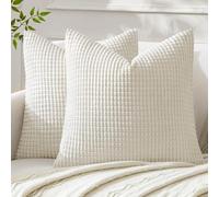 MIULEE Cushion Covers 45 x 45 cm Decorative Corduroy Cream Cushions Throw Pillow Square 18 x 18 Inches Striped Solid for Sofa Couch Home Bedroom Set of 2