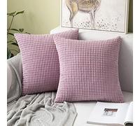 MIULEE Cushion Covers 45 x 45 cm Decorative Corduroy Pastel Violet Cushions Throw Pillow Square 18 x 18 Inches Striped Solid for Sofa Couch Home Bedroom Set of 2