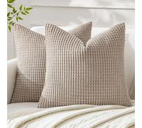 MIULEE Cushion Covers 45 x 45 cm Decorative Corduroy Sand Cushions Throw Pillow Square 18 x 18 Inches Striped Solid for Sofa Couch Home Bedroom Set of 2
