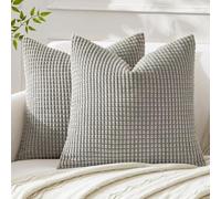 MIULEE Cushion Covers 45 x 45 cm Decorative Corduroy Silver Cushions Throw Pillow Square 18 x 18 Inches Striped Solid for Sofa Couch Home Bedroom Set of 2