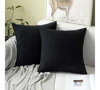 MIULEE Cushion Covers 50 x 50 cm Decorative Corduroy Black Cushions Throw Pillow Square 20 x 20 Inches Striped Solid for Sofa Couch Home Bedroom Set of 2